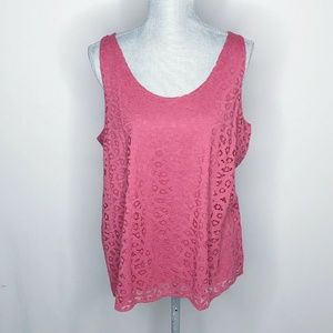LOFT Tank Top Sleeveless Crew Neck Crochet (K97)